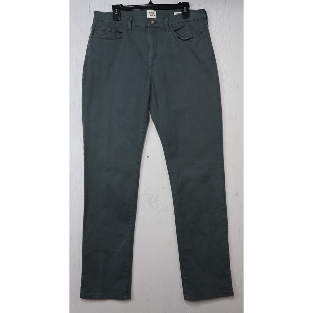 Mens Flint and Tinder Pants Green Cotton Size 33x32 Stretch Straight Flat Front